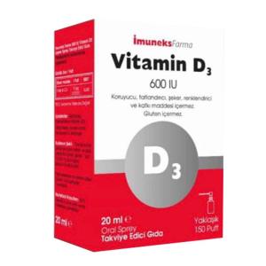 İmuneks Vitamin D3 600 IU Sprey 20 ml 8680176000701