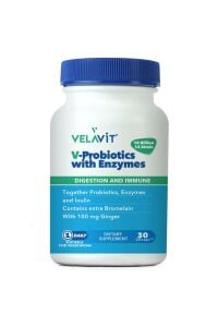 Velavit V-probiotics Enzymes 30 Kapsül Probiyotik, Enzim, Inulin Ve Zencefil Içeren Takviye Edici Gıda