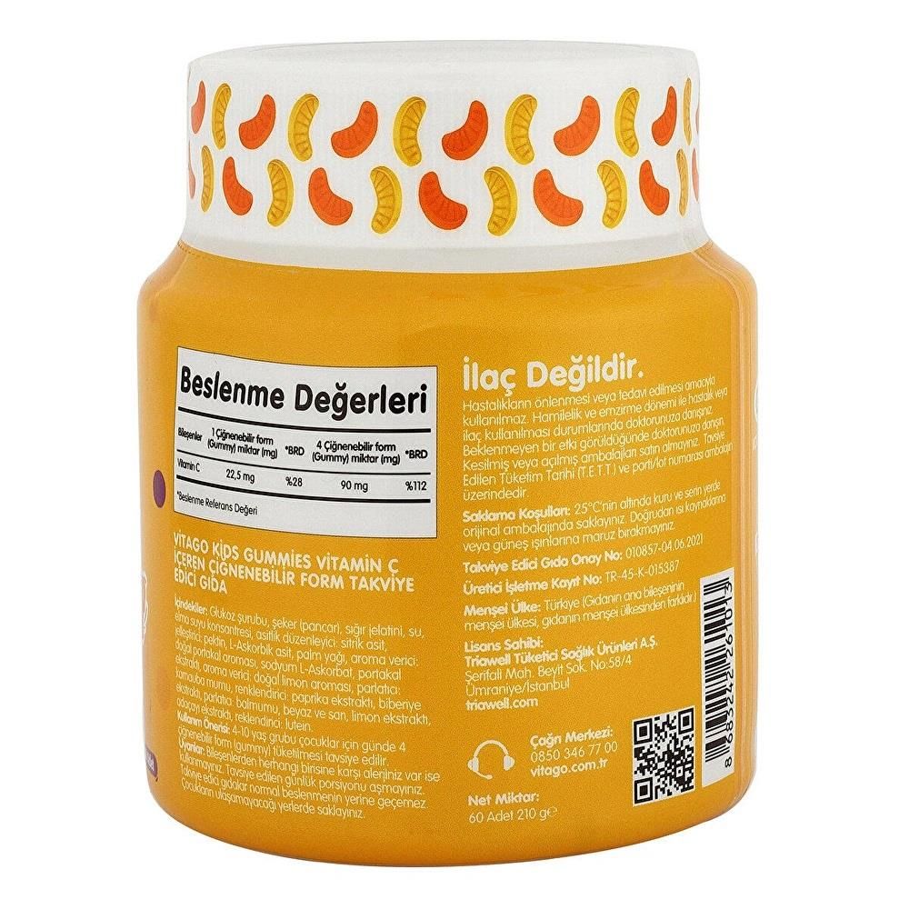 Vitago Kids Gummies Vitamin C İçeren Çiğnenebilir Form - 60 Adet Gummy 8683242261013