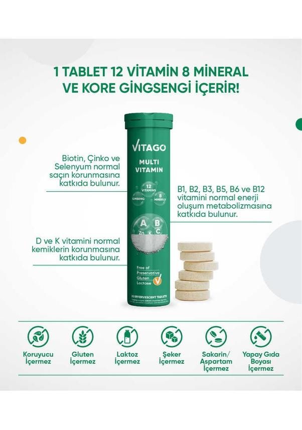 Vitago Multivitamin Multimineral İçeren Efervesan Tablet 20'li 8682960479076