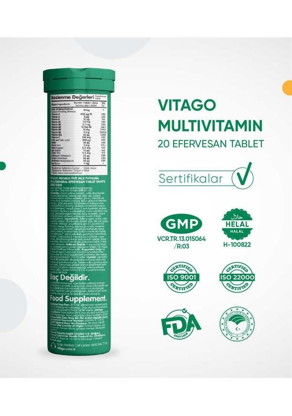 Vitago Multivitamin Multimineral İçeren Efervesan Tablet 20'li 8682960479076