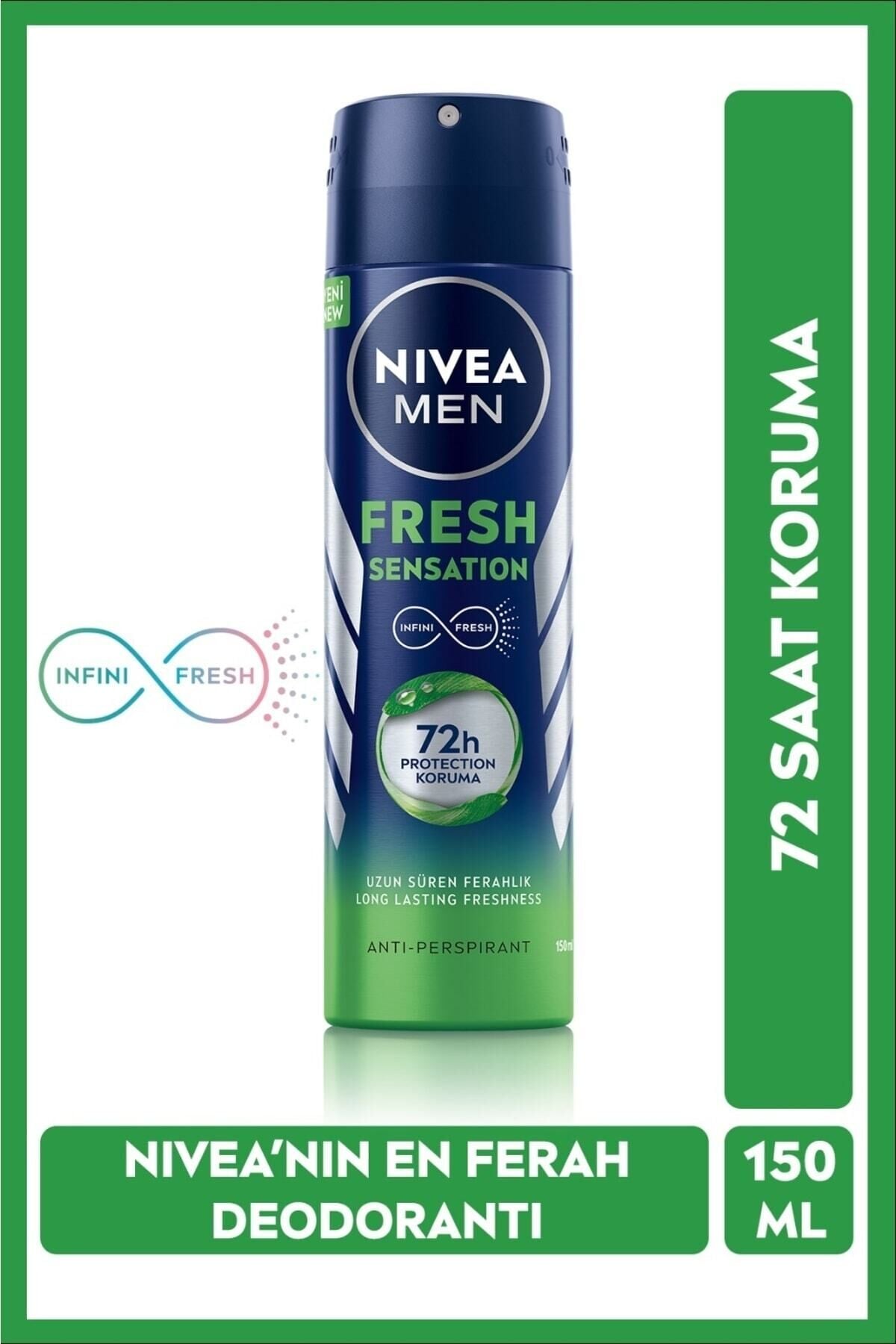 Nivea Men Fresh Sensation Sprey Deodorant 150 Ml,72 Saat Anti-perspirant Koruma,uzun Süren Ferahlık