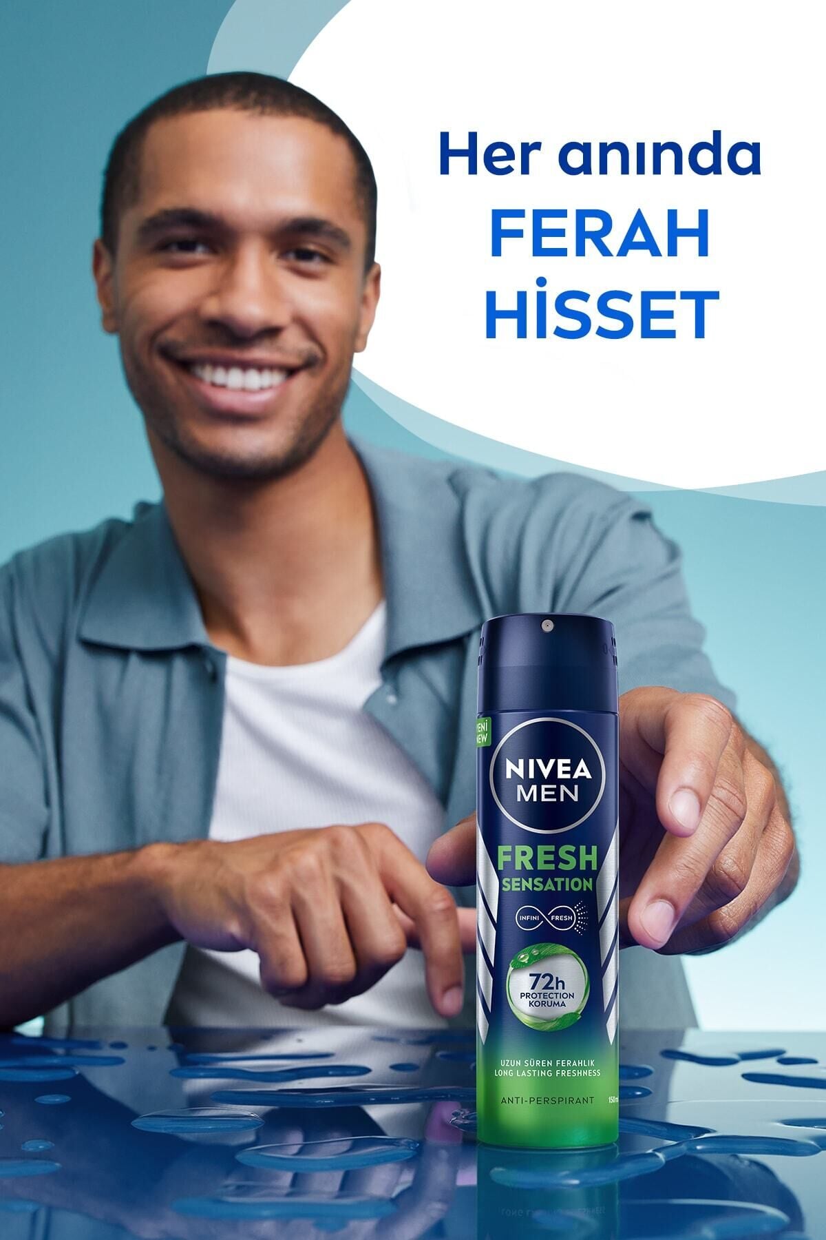Nivea Men Fresh Sensation Sprey Deodorant 150 Ml,72 Saat Anti-perspirant Koruma,uzun Süren Ferahlık