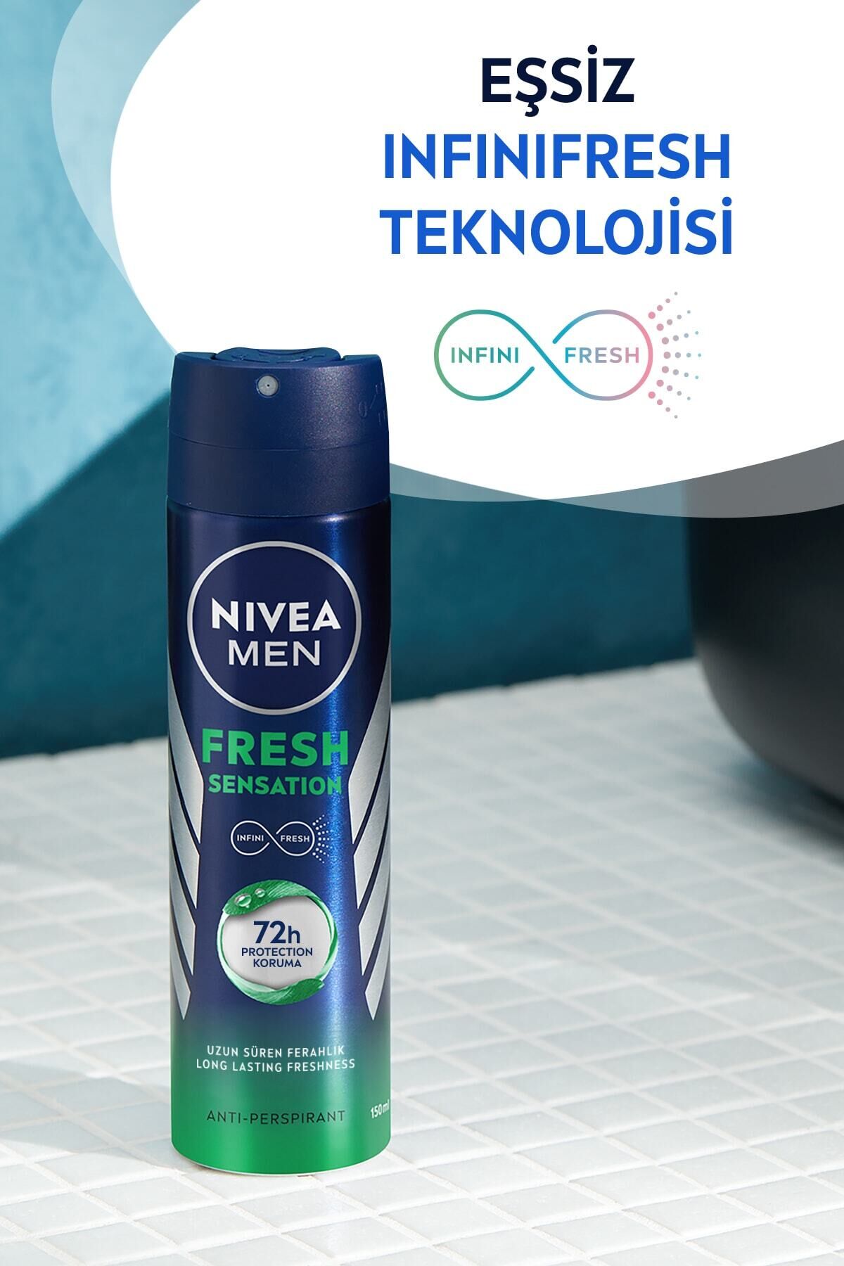 Nivea Men Fresh Sensation Sprey Deodorant 150 Ml,72 Saat Anti-perspirant Koruma,uzun Süren Ferahlık