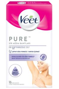 Veet Hipoalerjenik Sir Ağda Bandı Pure Bikini Bölgesi ve Koltuk Altı 16'lı + 3 Adet Temizleme Mendili Hediye 8690570553321